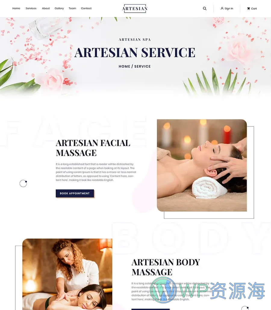 SPA水疗Elementor网站模板_一键导入快速建站插图2-WP资源海 Sweet Pixie Service Page