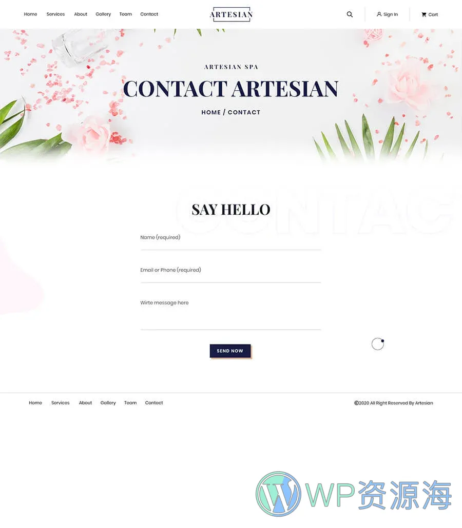SPA水疗Elementor网站模板_一键导入快速建站插图5-WP资源海 Sweet Pixie Contact Page