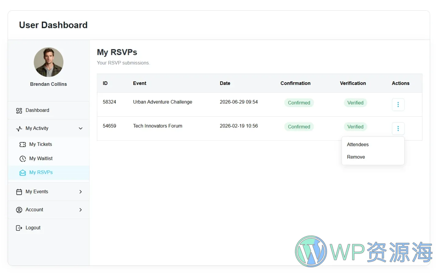 Modern Events Calendar (MEC) User Dashboard 活动管理面板 WordPress 插件插图3-WP资源海 MEC user dashboard screenshot 4
