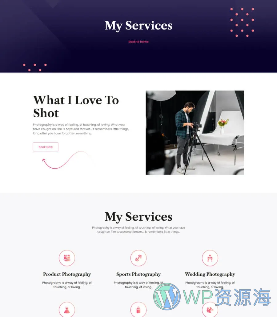 摄影Gutenberg网站模板_一键导入快速建站插图4-WP资源海 Max Boom Service Page For Gutenberg