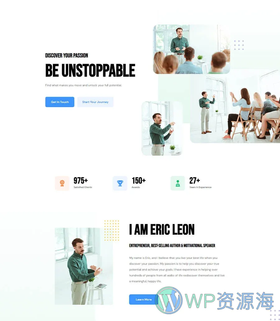 励志演讲者Gutenberg网站模板_一键导入快速建站插图1-WP资源海 MotivSpeak Landing Page For Gutenberg