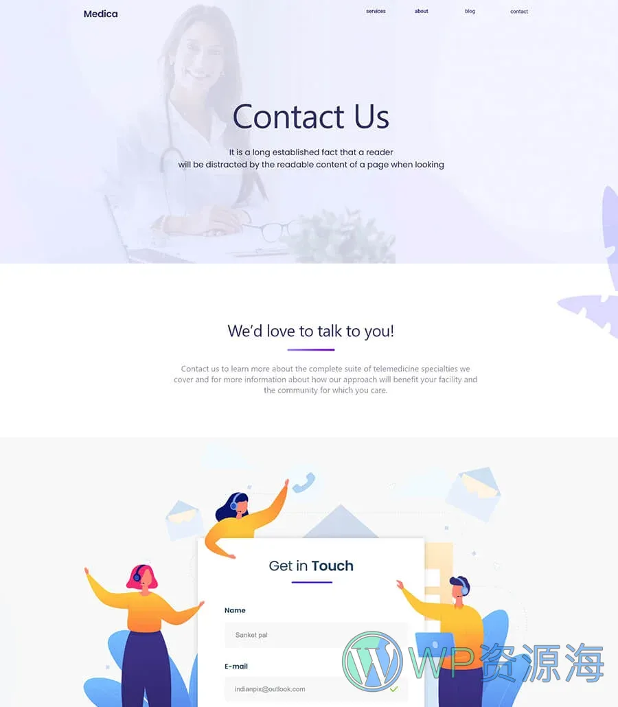 医疗Elementor网站模板_一键导入快速建站插图3-WP资源海 Medica Contact Page