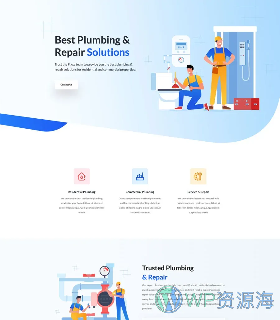 水管工Gutenberg网站模板_一键导入快速建站插图1-WP资源海 Fixxe Landing Page For Gutenberg
