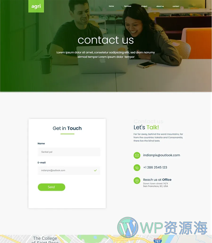 农业Elementor网站模板_一键导入快速建站插图3-WP资源海 AgriTech Contact Page