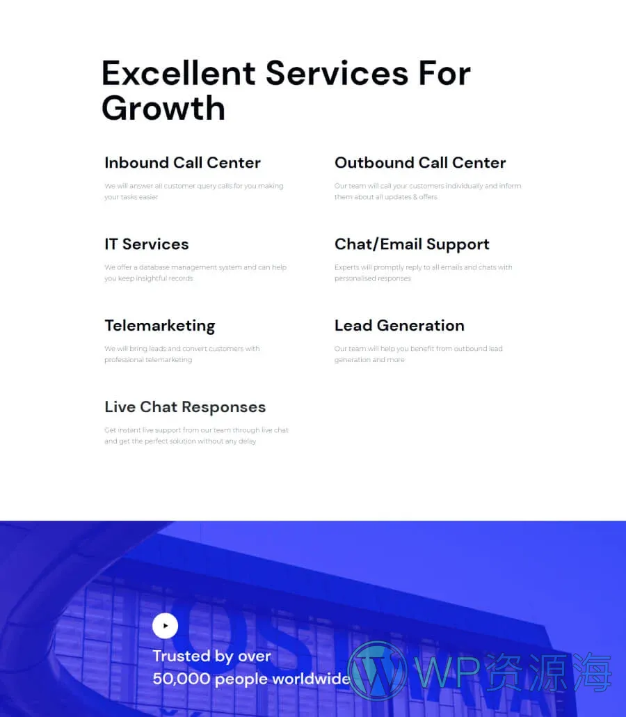呼叫中心Gutenberg网站模板_一键导入快速建站插图4-WP资源海 CallPoint Services Page For Gutenberg