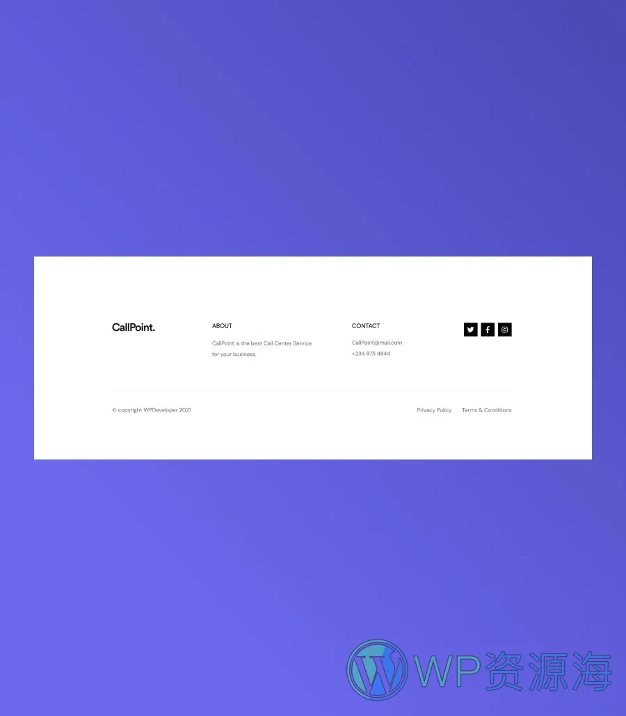 呼叫中心Gutenberg网站模板_一键导入快速建站插图6-WP资源海 CallPoint Footer Section For Gutenberg
