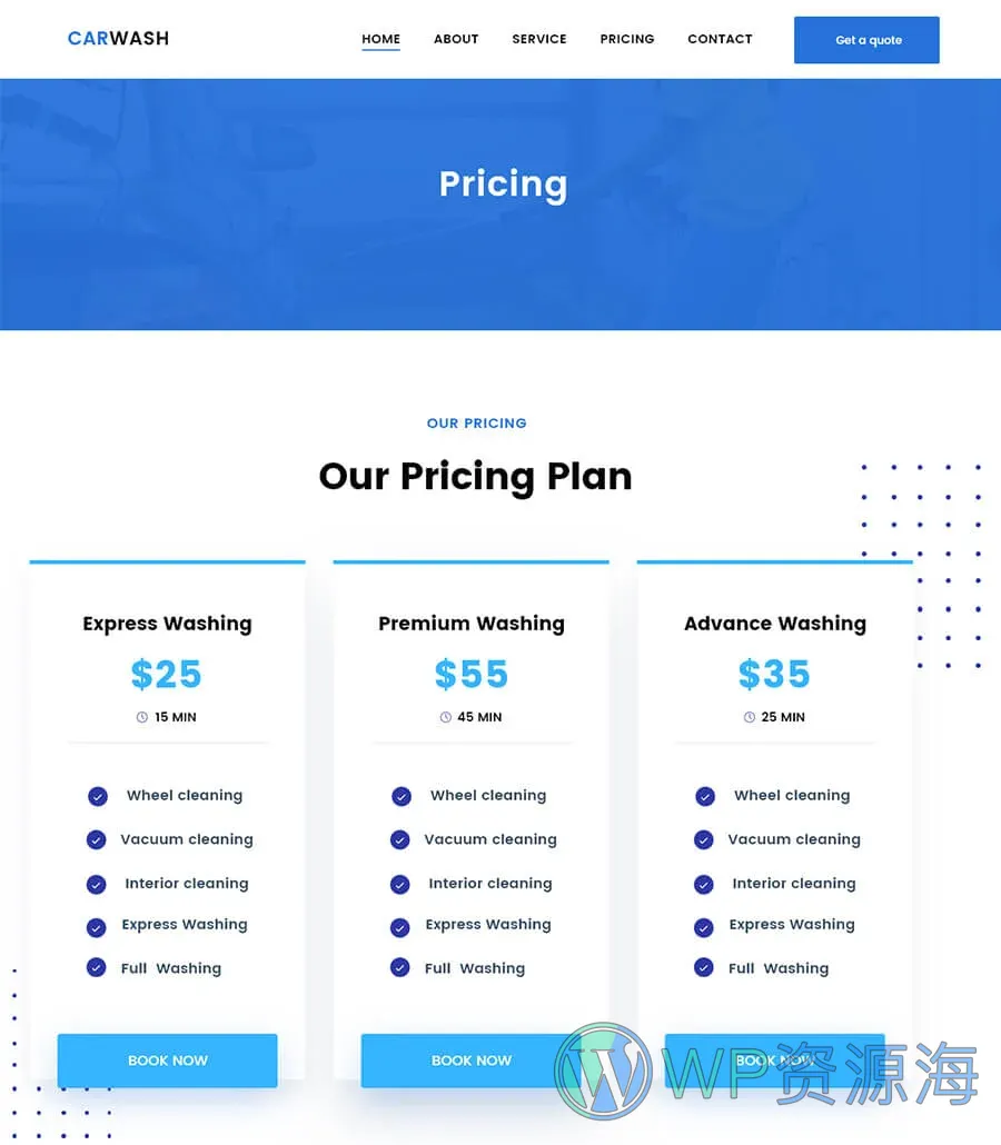 清洁服务Elementor网站模板_一键导入快速建站插图4-WP资源海 WipeHero Pricing Page