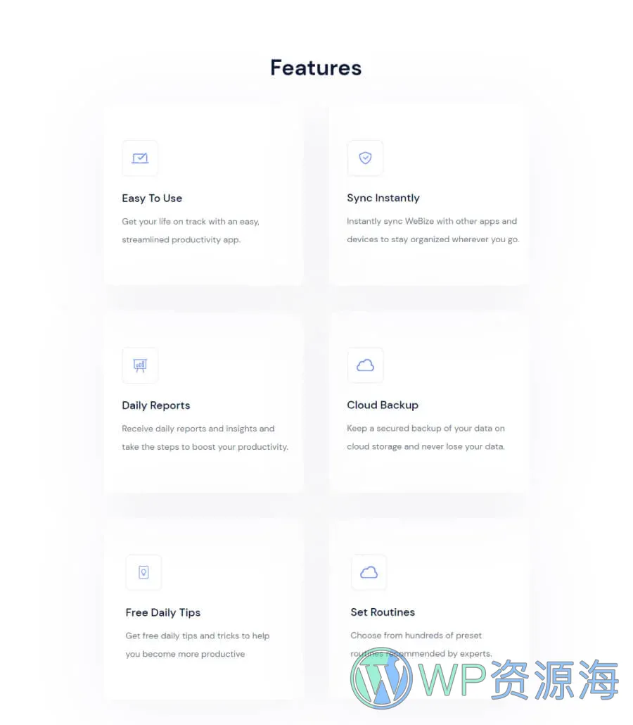 移动应用 :快速Gutenberg网站模板_一键导入快速建站插图3-WP资源海 App21 Features Page For Gutenberg