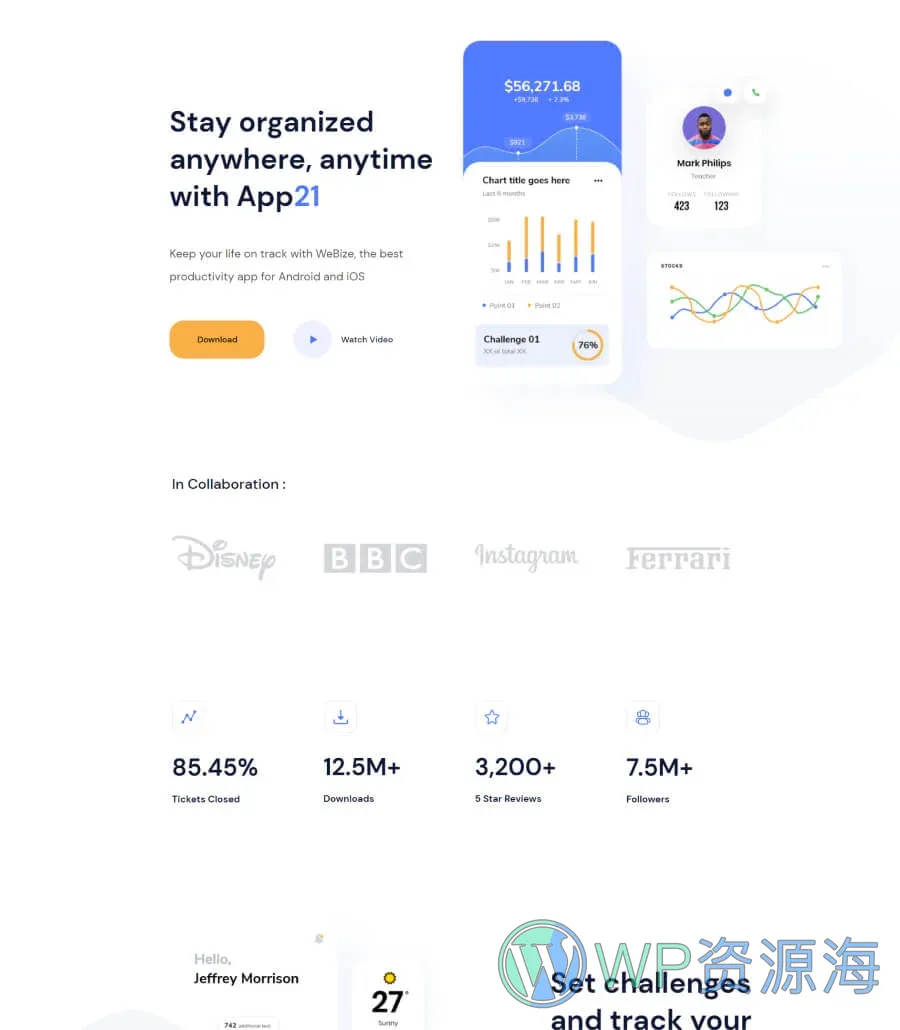 移动应用 :快速Gutenberg网站模板_一键导入快速建站插图1-WP资源海 App21 Home Page For Gutenberg