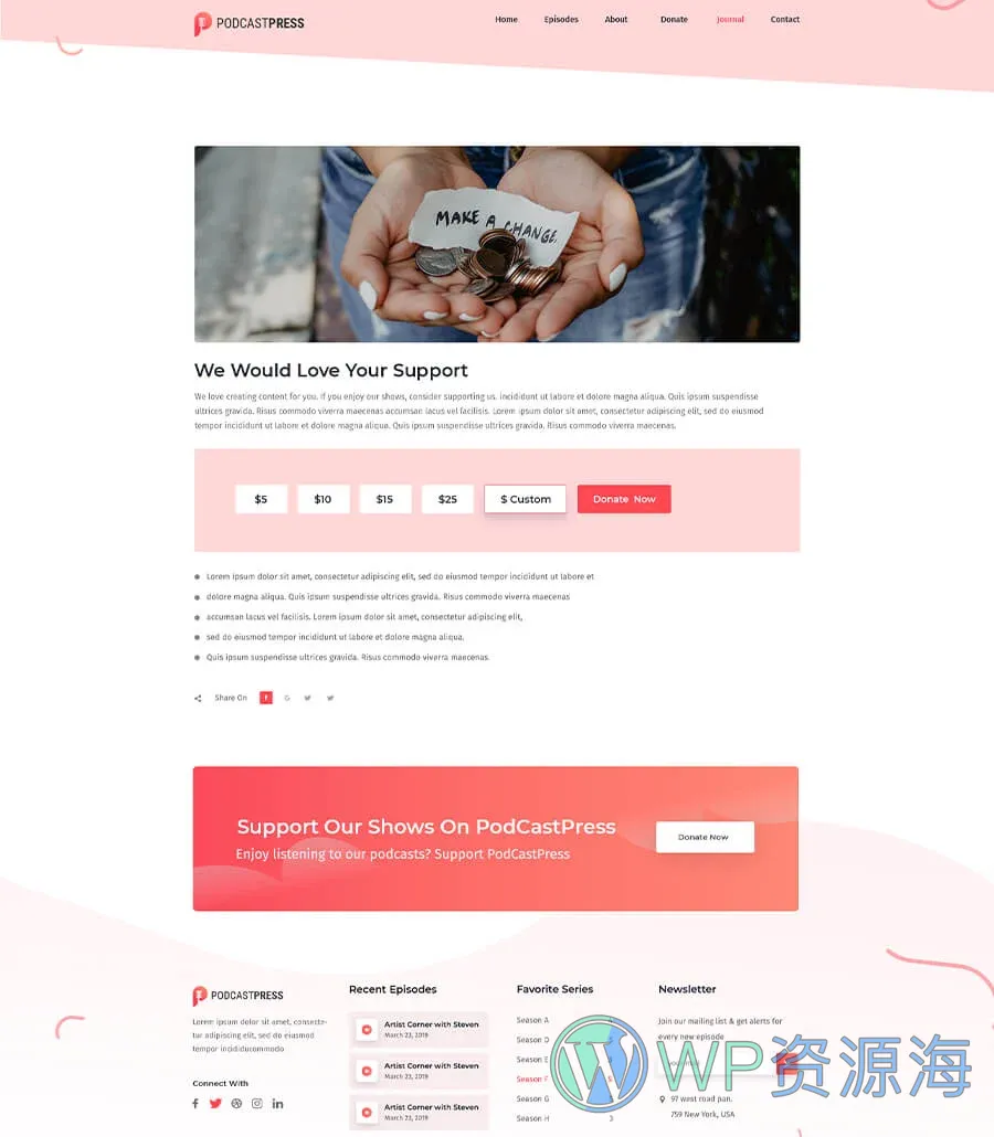 播客Elementor网站模板_一键导入快速建站插图4-WP资源海 PodCastPress Donation Page