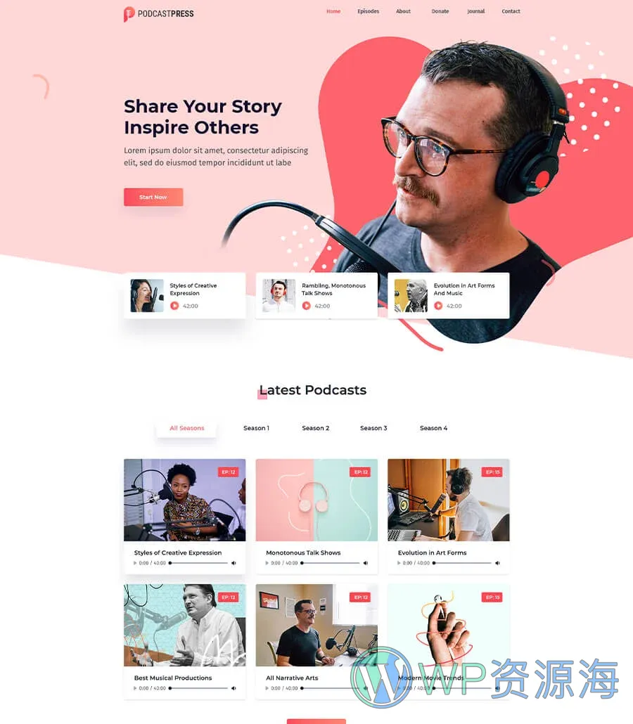 播客Elementor网站模板_一键导入快速建站插图1-WP资源海 PodCastPress Home Page