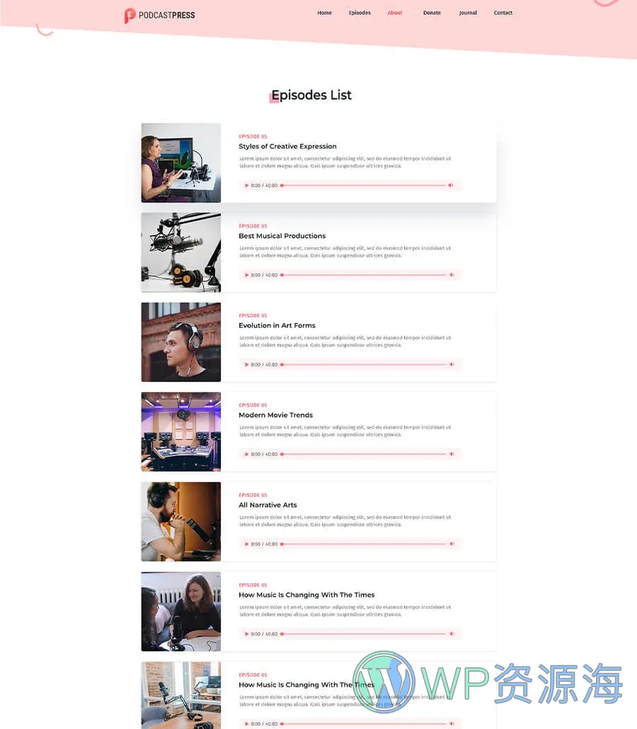 播客Elementor网站模板_一键导入快速建站插图5-WP资源海 PodCastPress Episode List Page