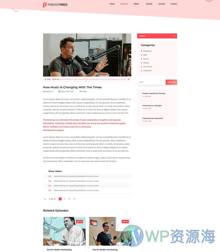 播客Elementor网站模板_一键导入快速建站插图7-WP资源海 PodCastPress Episode Single Page