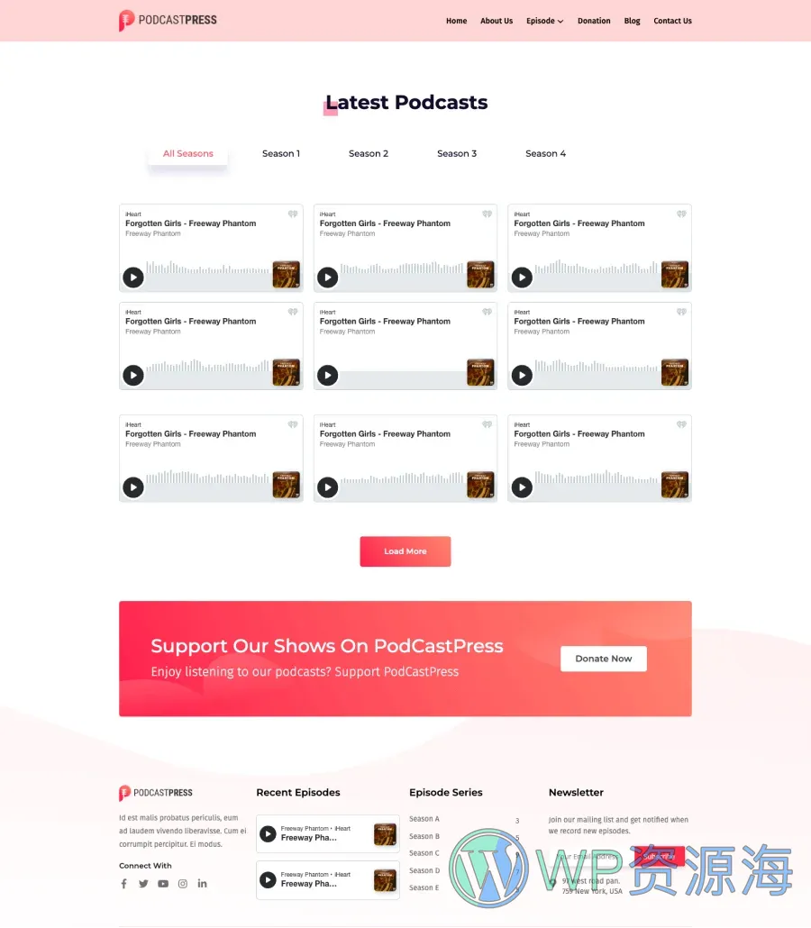 播客Elementor网站模板_一键导入快速建站插图6-WP资源海 PodCastPress Episode Grid Page