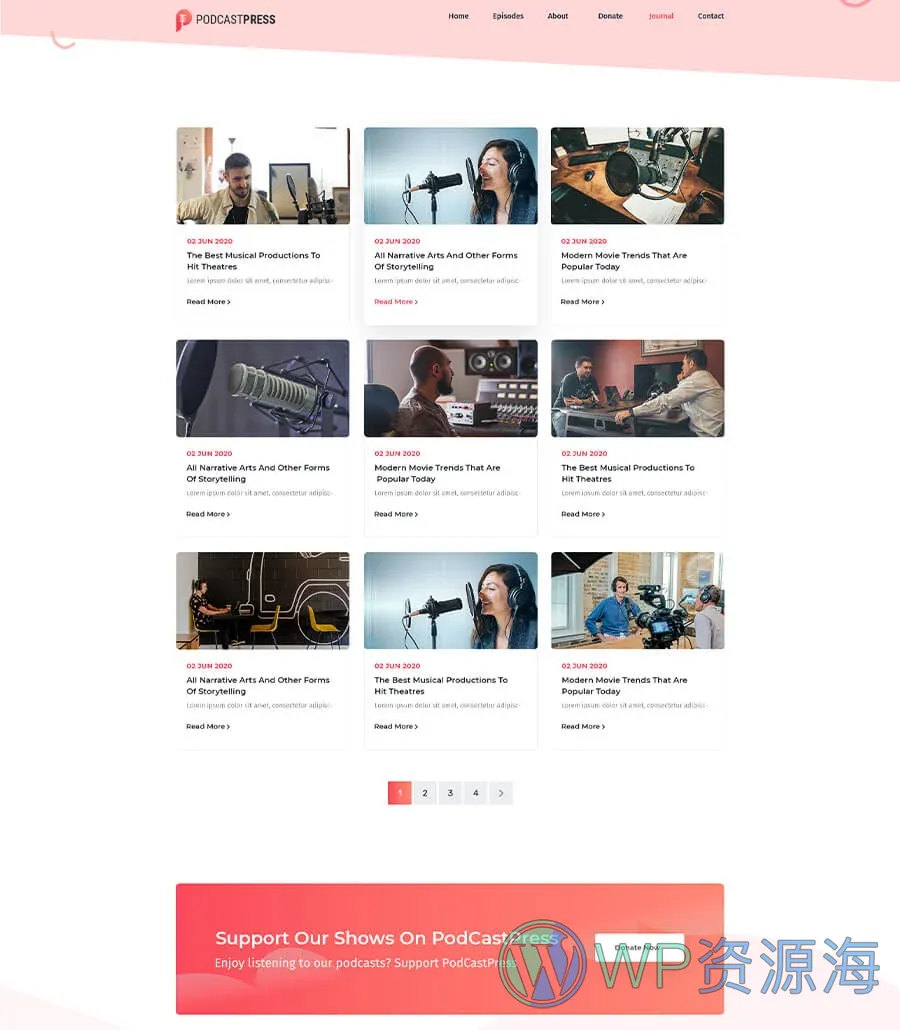 播客Elementor网站模板_一键导入快速建站插图8-WP资源海 PodCastPress Journal Page