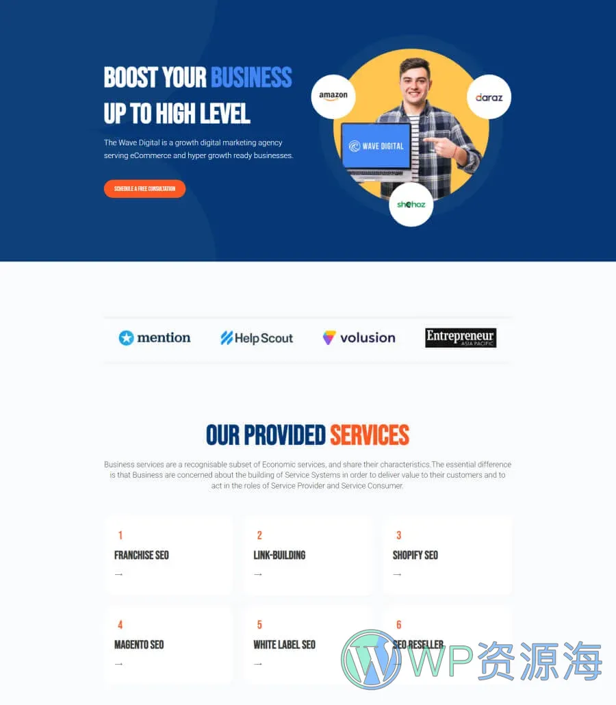 Wave Digital Landing Page For Gutenberg