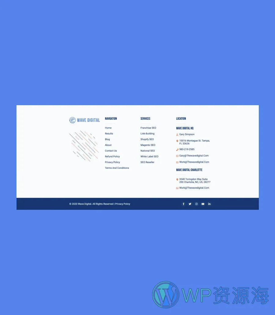 WaveDigital Footer Section For Gutenberg