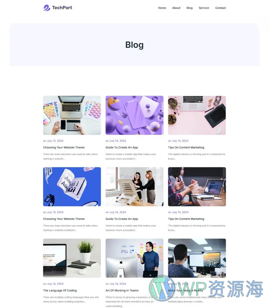 数字创业Gutenberg网站模板_一键导入快速建站插图4-WP资源海 TechPort Blog Page For Gutenberg