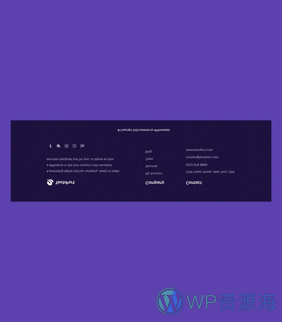 数字创业Gutenberg网站模板_一键导入快速建站插图7-WP资源海 TechPort Footer Section For Gutenberg
