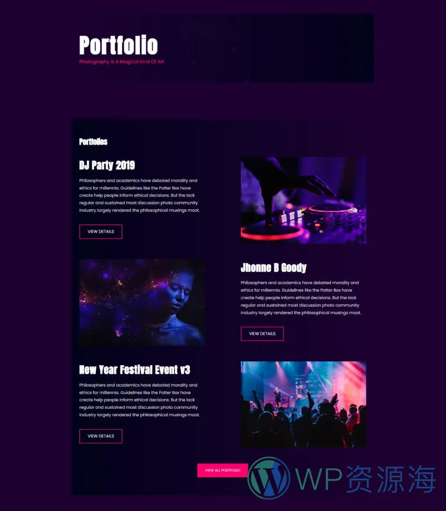 PhotoSpark Portfolio Page For Gutenberg