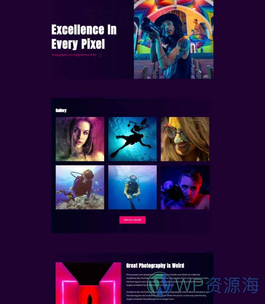 PhotoSpark Home Page For Gutenberg