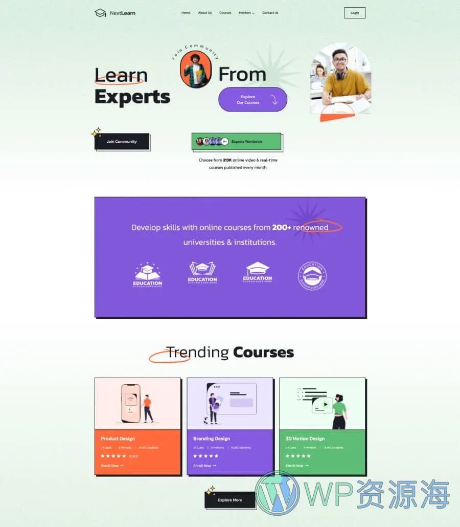 NextLearn Home Page For Gutenberg
