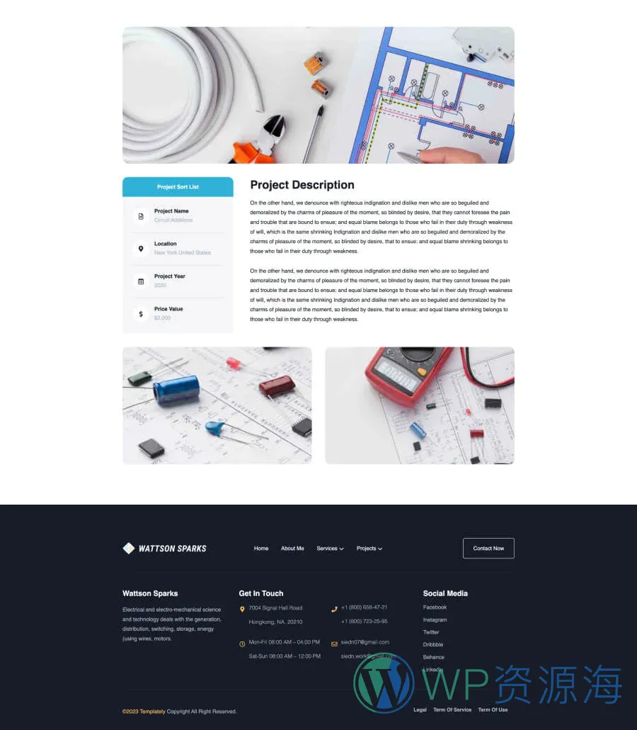 电工服务Gutenberg网站模板_一键导入快速建站插图10-WP资源海 Wattson Sparks Project Summary Section For Gutenberg