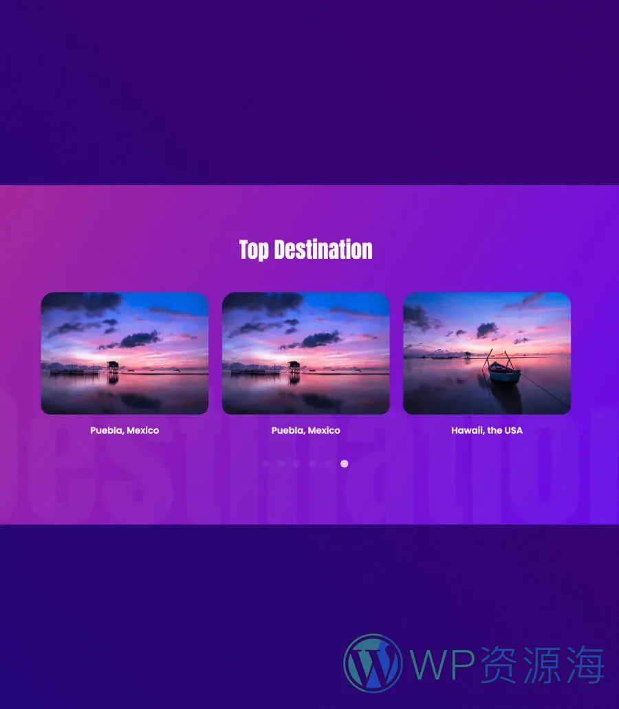 旅行杂志Gutenberg网站模板_一键导入快速建站插图3-WP资源海 Trivver Top Destination Section For Gutenberg