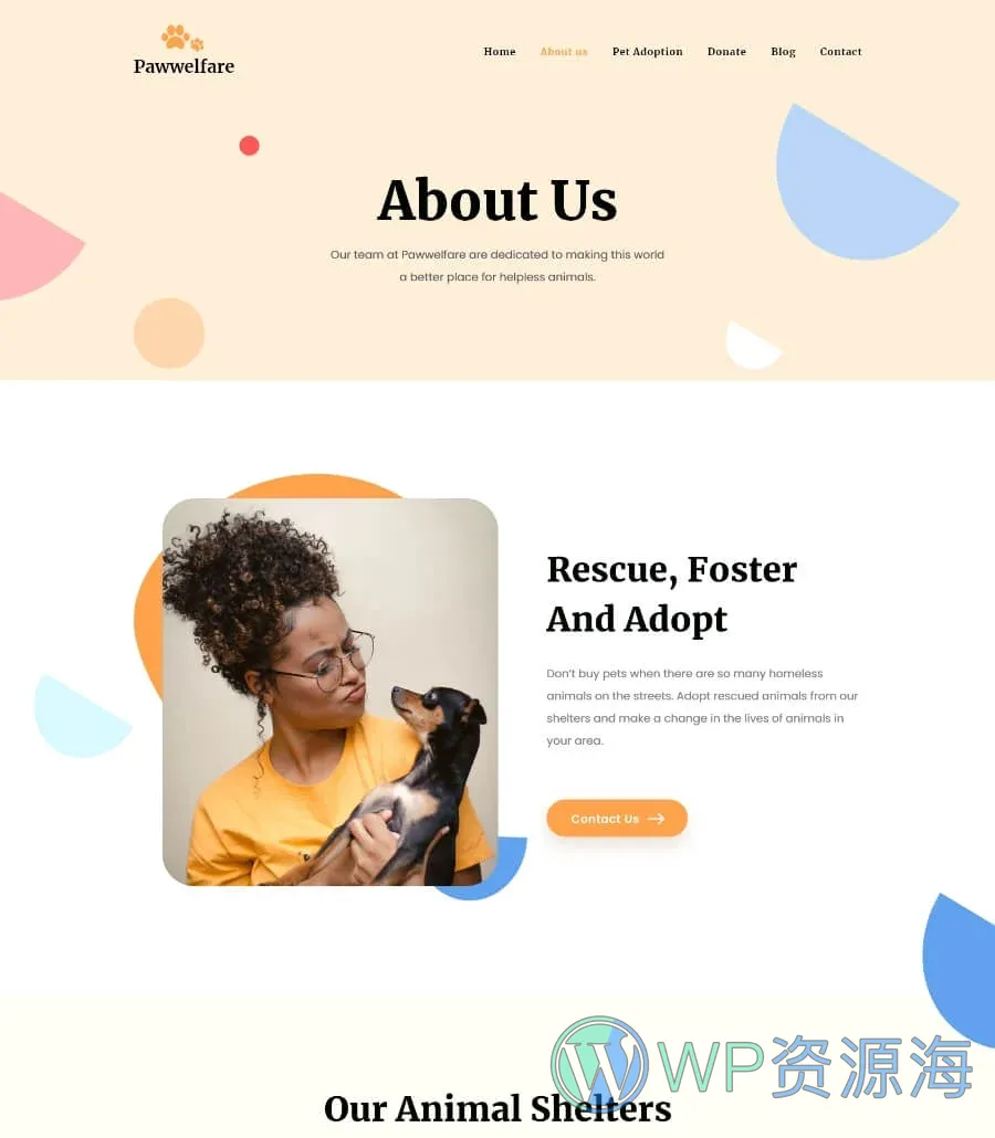 动物福利Elementor网站模板_一键导入快速建站插图2-WP资源海 Pawwelfare About Page