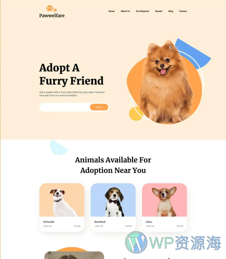 宠物服务Gutenberg网站模板_一键导入快速建站插图1-WP资源海 Pawwelfare Home Page For Gutenberg