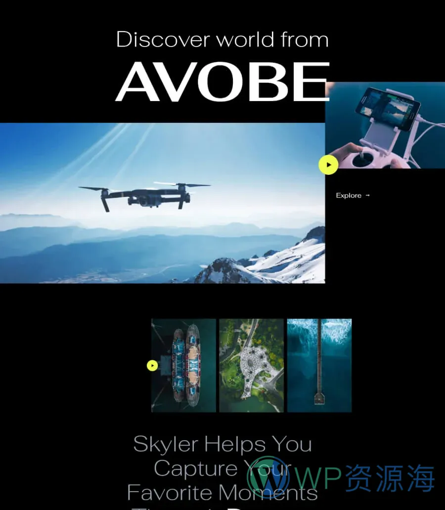 无人机摄影Gutenberg网站模板_一键导入快速建站插图1-WP资源海 Skyler Home Page For Gutenberg