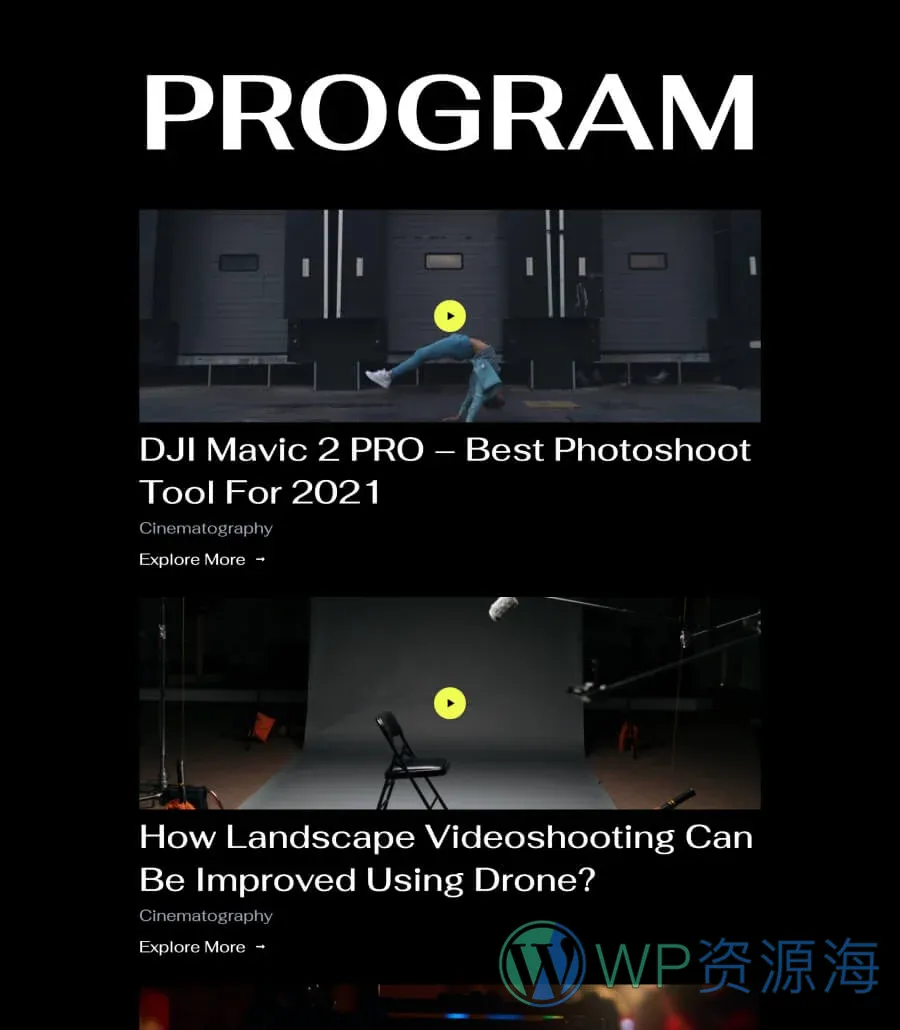 无人机摄影Gutenberg网站模板_一键导入快速建站插图5-WP资源海 Skyler Program Page For Gutenberg
