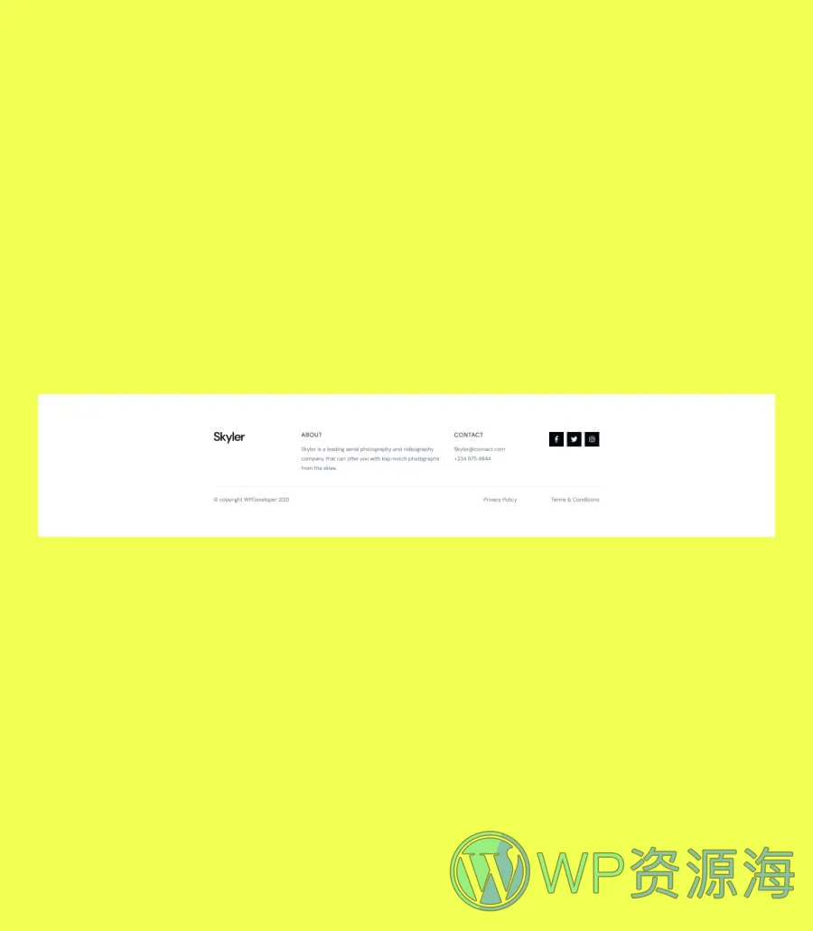 无人机摄影Gutenberg网站模板_一键导入快速建站插图8-WP资源海 Skyler Footer Section For Gutenberg
