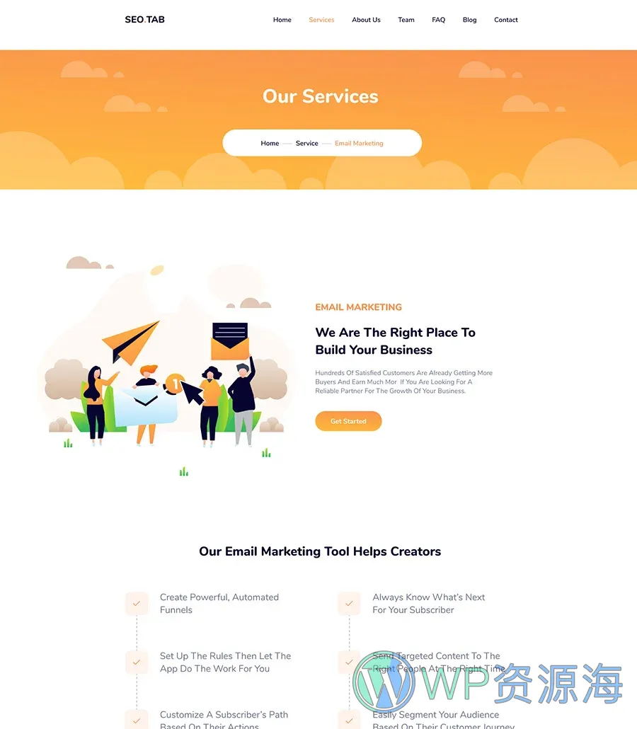 数字营销机构Elementor网站模板_一键导入快速建站插图3-WP资源海 SEO Tab Service Details Page