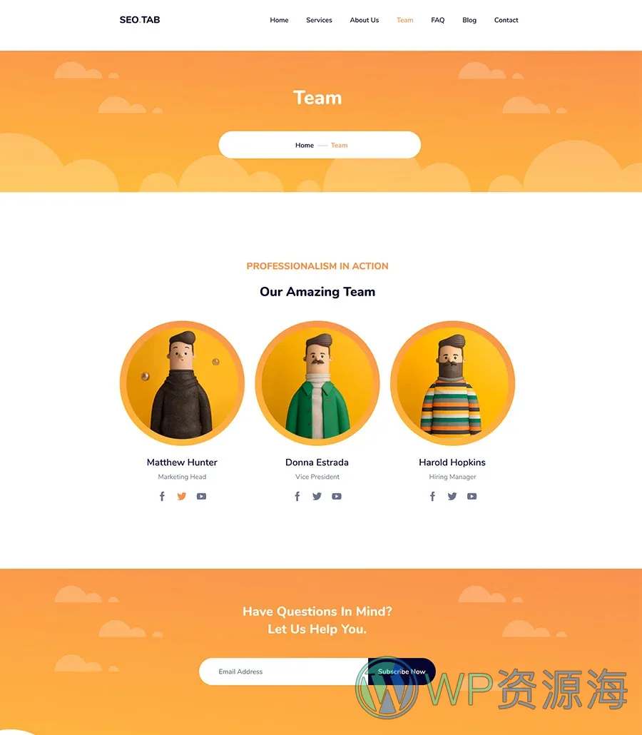 数字营销机构Elementor网站模板_一键导入快速建站插图8-WP资源海 SEO Tab Team Page