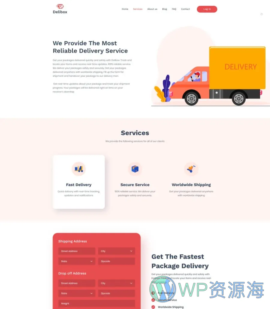 快递/物流服务Elementor网站模板_一键导入快速建站插图2-WP资源海 Delibox Service Page