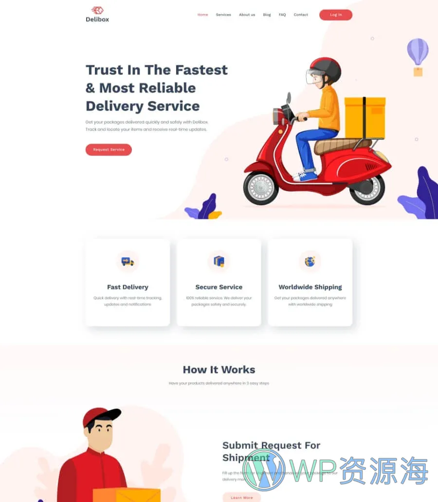快递/物流服务Elementor网站模板_一键导入快速建站插图1-WP资源海 Delibox Home Page