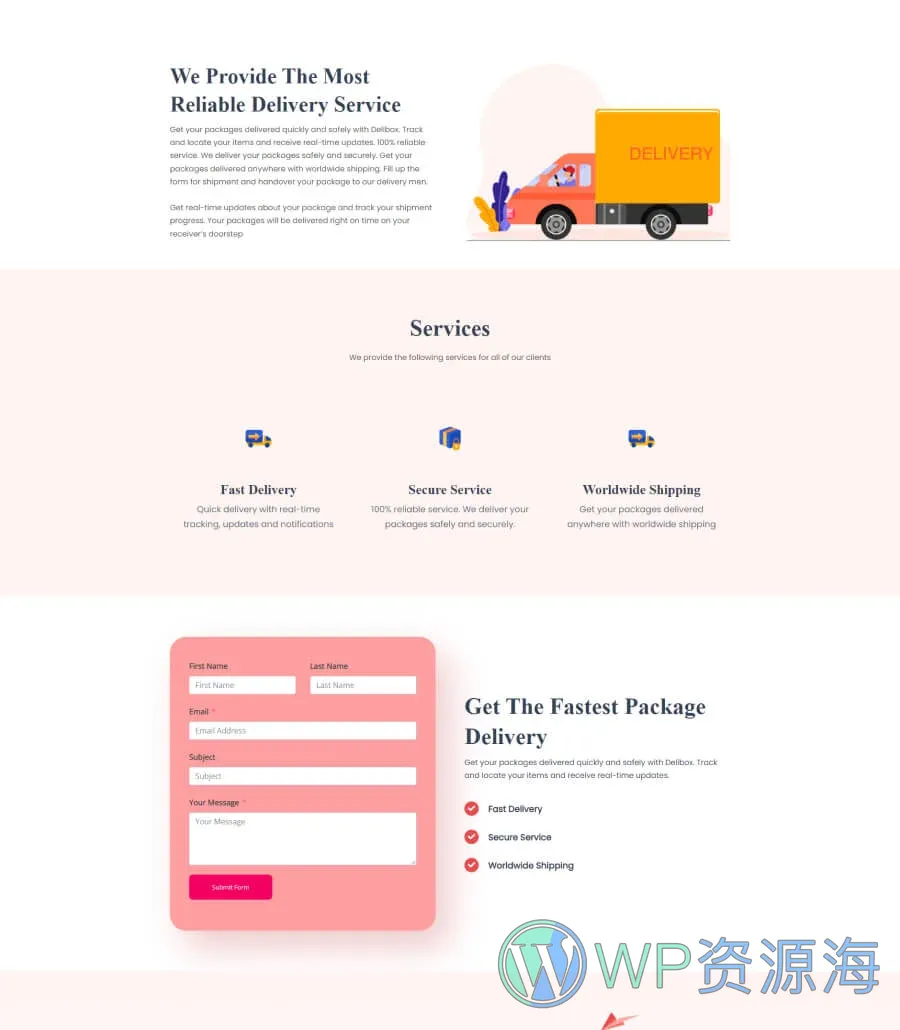 快递服务Gutenberg网站模板_一键导入快速建站插图4-WP资源海 Delibox Services Page For Gutenberg