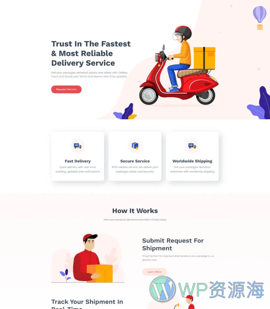 快递服务Gutenberg网站模板_一键导入快速建站插图1-WP资源海 Delibox Home Page For Gutenberg