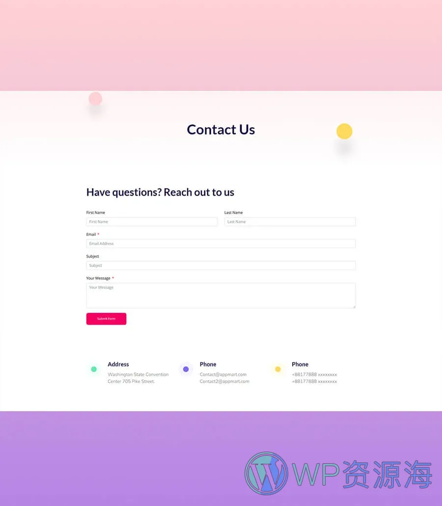 应用落地页Gutenberg网站模板_一键导入快速建站插图2-WP资源海 AppMart Contact Page For Gutenberg