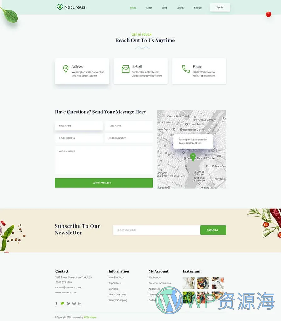 有机食品商店Elementor网站模板_一键导入快速建站插图4-WP资源海 Naturous Contact Page