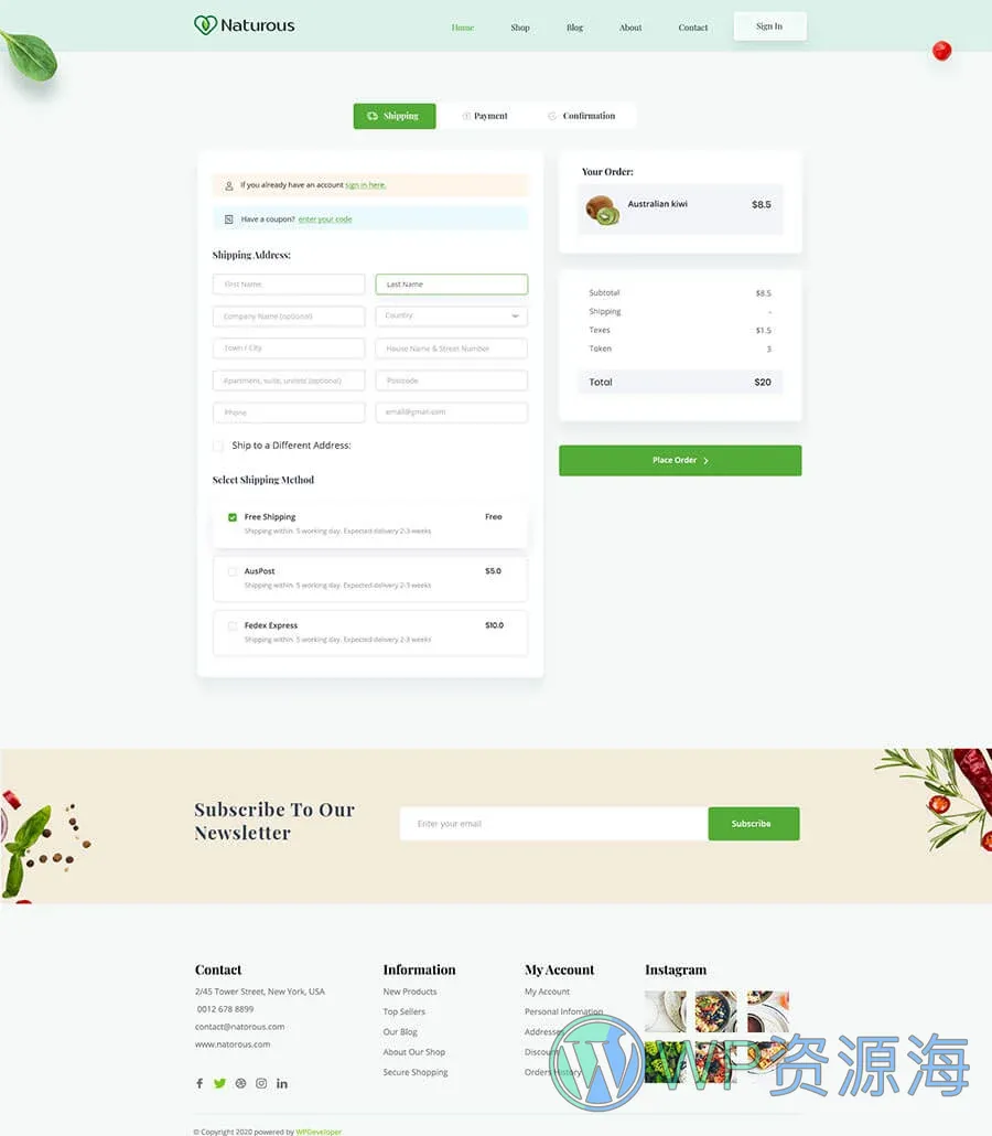 有机食品商店Elementor网站模板_一键导入快速建站插图8-WP资源海 Naturous Checkout Page