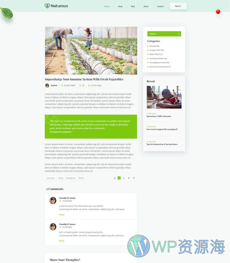 有机食品商店Elementor网站模板_一键导入快速建站插图6-WP资源海 Naturous Blog Details Page
