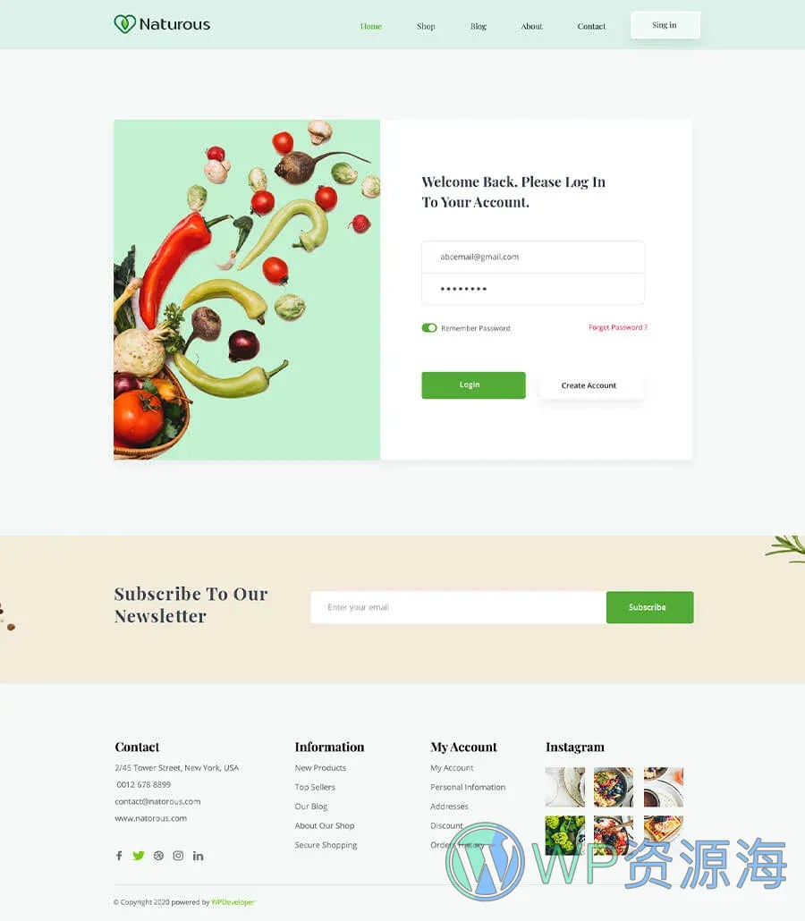 有机食品商店Elementor网站模板_一键导入快速建站插图11-WP资源海 Naturous Sign In Page
