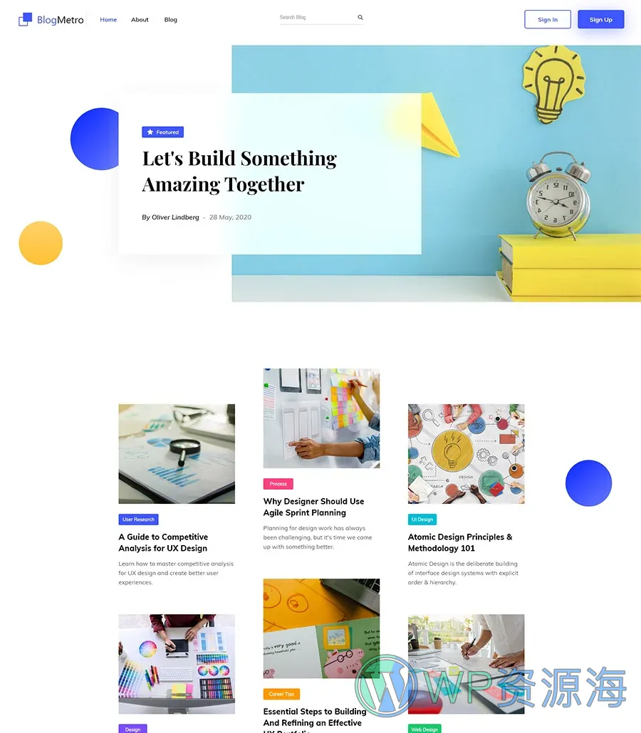 博客与作品集双用Elementor网站模板_一键导入快速建站插图1-WP资源海 Blog Metro Home page