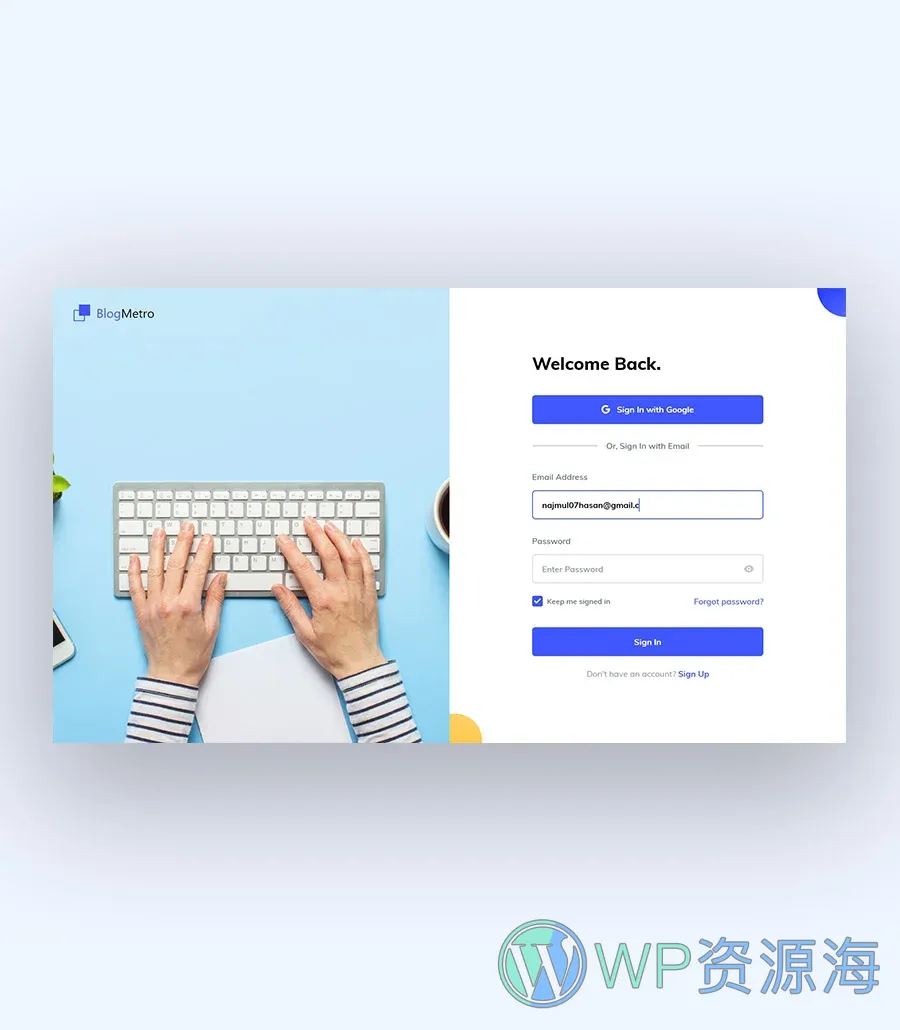 博客与作品集双用Elementor网站模板_一键导入快速建站插图3-WP资源海 Blog Metro Sign In Page