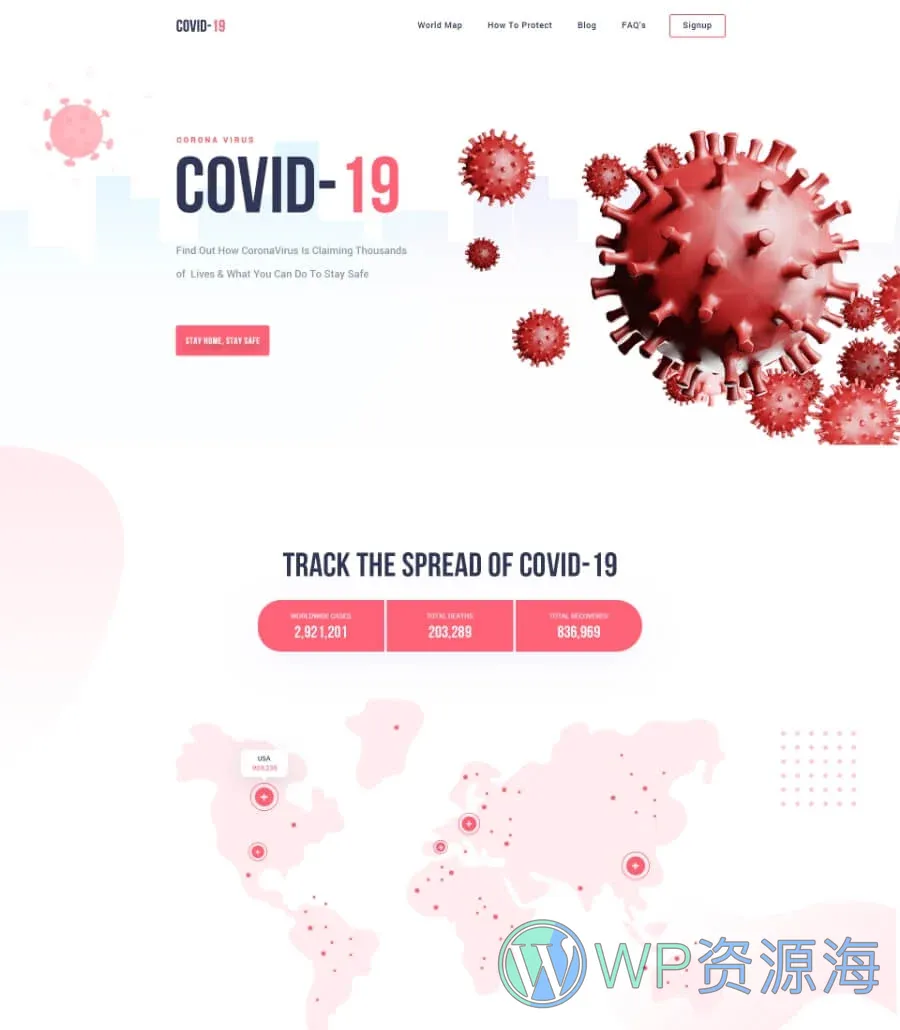 新冠疫情科普Elementor网站模板_一键导入快速建站插图1-WP资源海 Covid-19 Landing Page