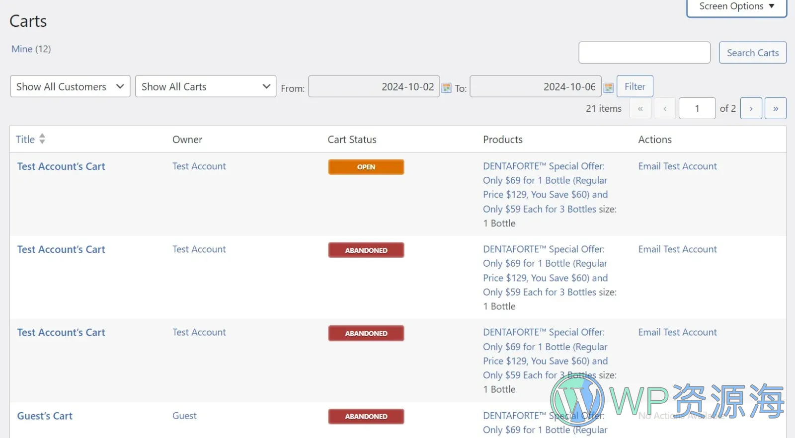 Cart Reports for WooCommerce 弃购追踪 WordPress 插件插图1-WP资源海 Cart Reports for WooCommerce 弃购追踪 WordPress 插件