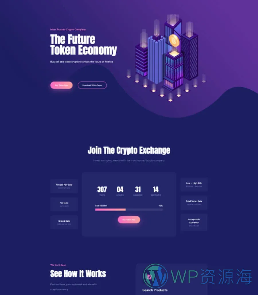 专属 落地页Gutenberg网站模板_一键导入快速建站插图1-WP资源海 CryptoCurrency Landing Page For Gutenberg