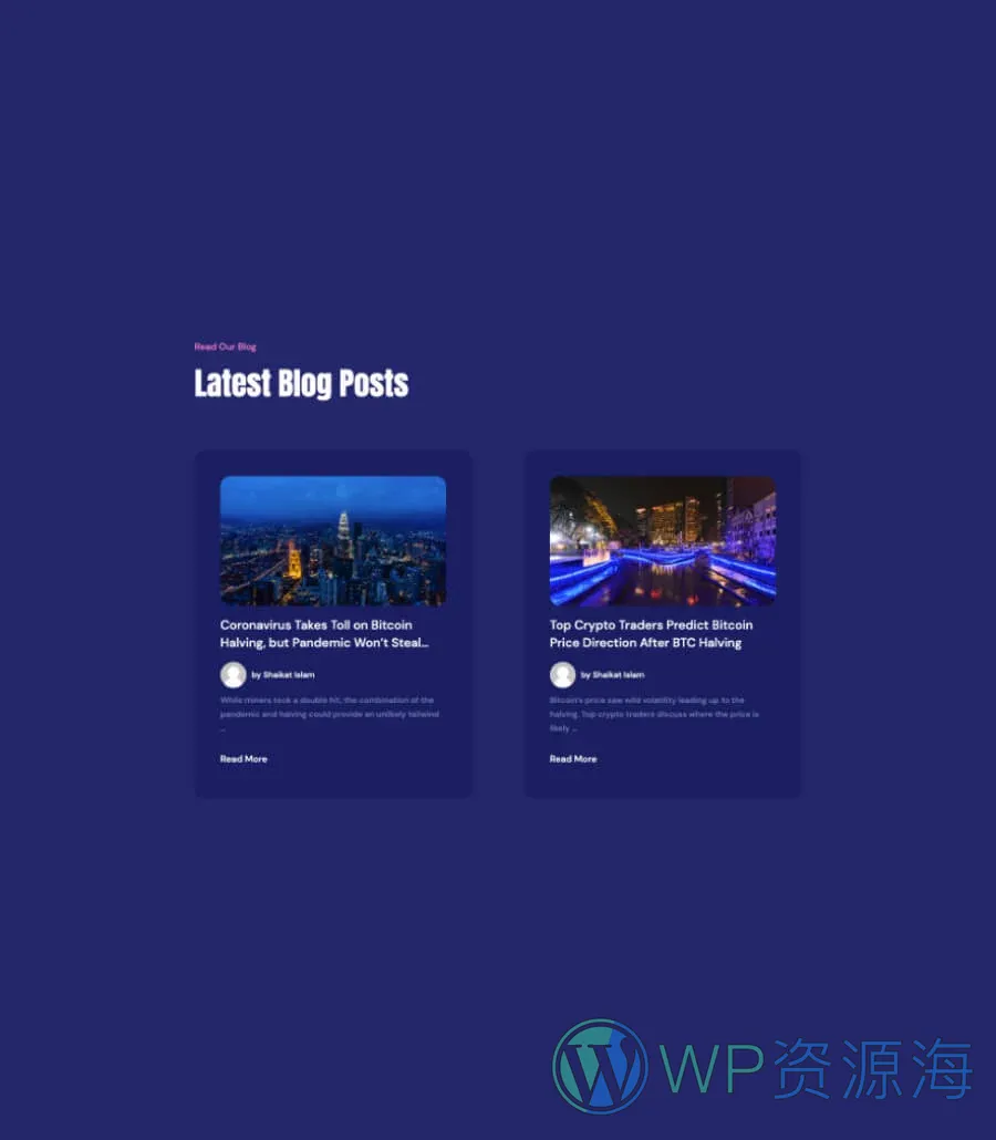 专属 落地页Gutenberg网站模板_一键导入快速建站插图5-WP资源海 CryptoCurrency Blog Section For Gutenberg